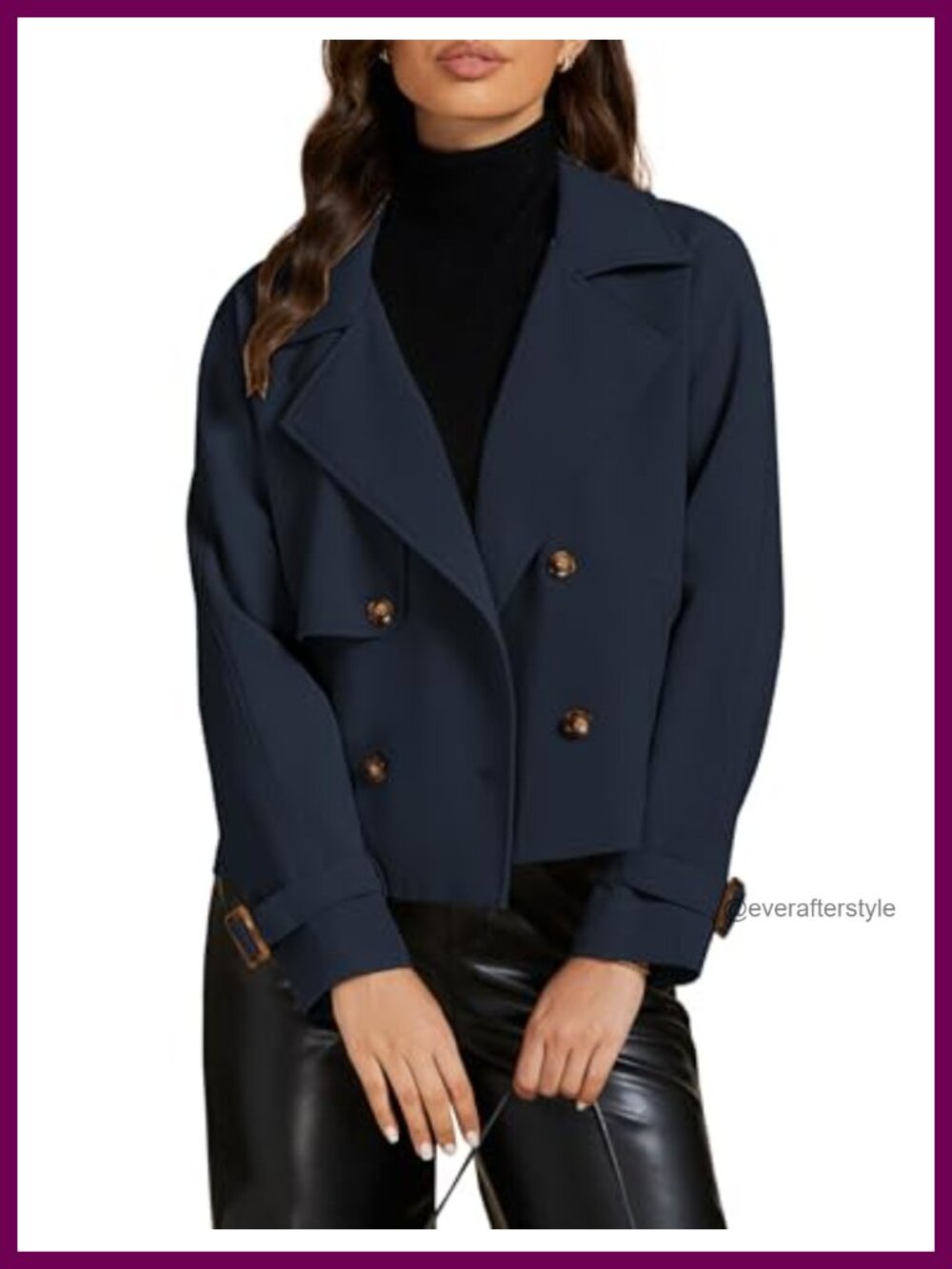 luvamia Cropped Trench Coat Women Long Sleeve Double Breasted Loose Fit Jacket